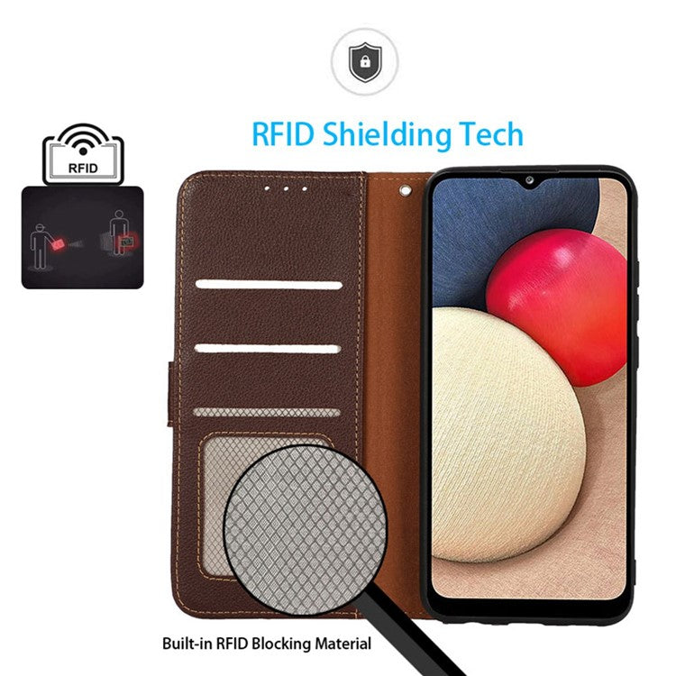 KHAZNEH For OnePlus Nord CE3 5G RFID Blocking PU Leather Wallet Cover Stand Litchi Texture Phone Case - Brown