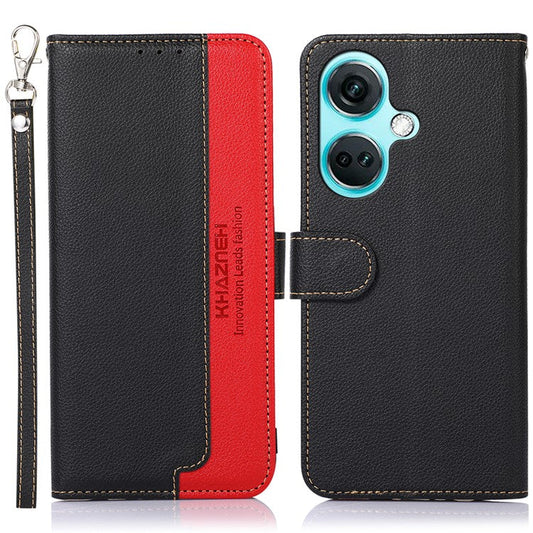 KHAZNEH For OnePlus Nord CE3 5G RFID Blocking PU Leather Wallet Cover Stand Litchi Texture Phone Case - Black