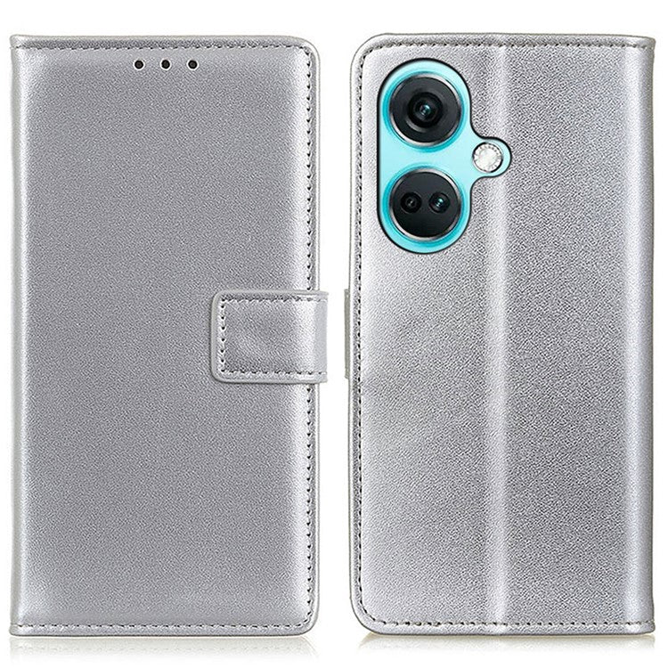 For OnePlus Nord CE3 5G Wallet Stand Phone Case Textured PU Leather Anti-scratch Phone Cover - Silver