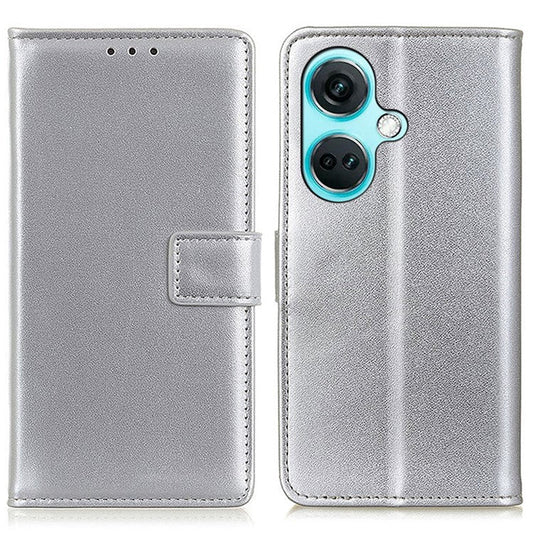 For OnePlus Nord CE3 5G Wallet Stand Phone Case Textured PU Leather Anti-scratch Phone Cover - Silver