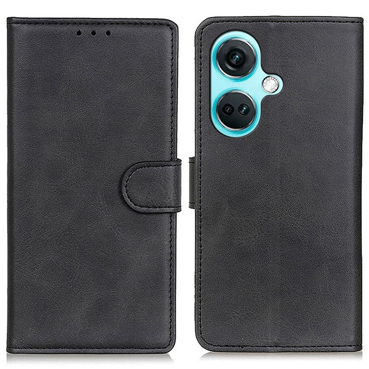 For OnePlus Nord CE3 5G Cowhide Texture PU Leather Phone Case Wallet Stand Phone Cover - Black