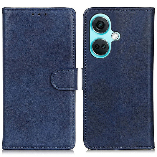 For OnePlus Nord CE3 5G Cowhide Texture PU Leather Phone Case Wallet Stand Phone Cover - Blue