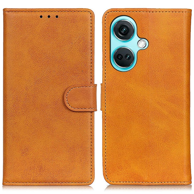 For OnePlus Nord CE3 5G Cowhide Texture PU Leather Phone Case Wallet Stand Phone Cover - Brown