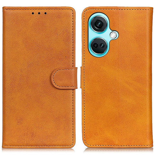 For OnePlus Nord CE3 5G Cowhide Texture PU Leather Phone Case Wallet Stand Phone Cover - Brown