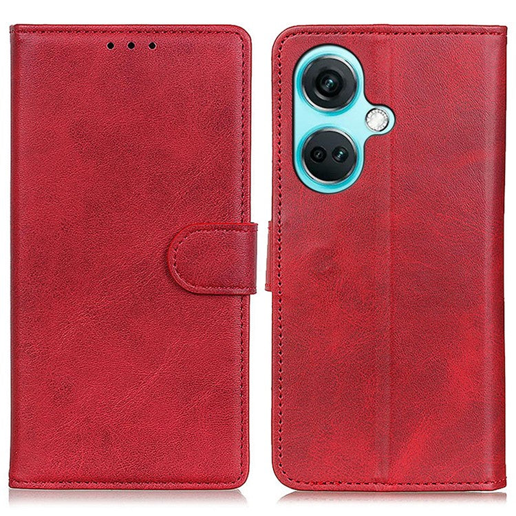 For OnePlus Nord CE3 5G Cowhide Texture PU Leather Phone Case Wallet Stand Phone Cover - Red