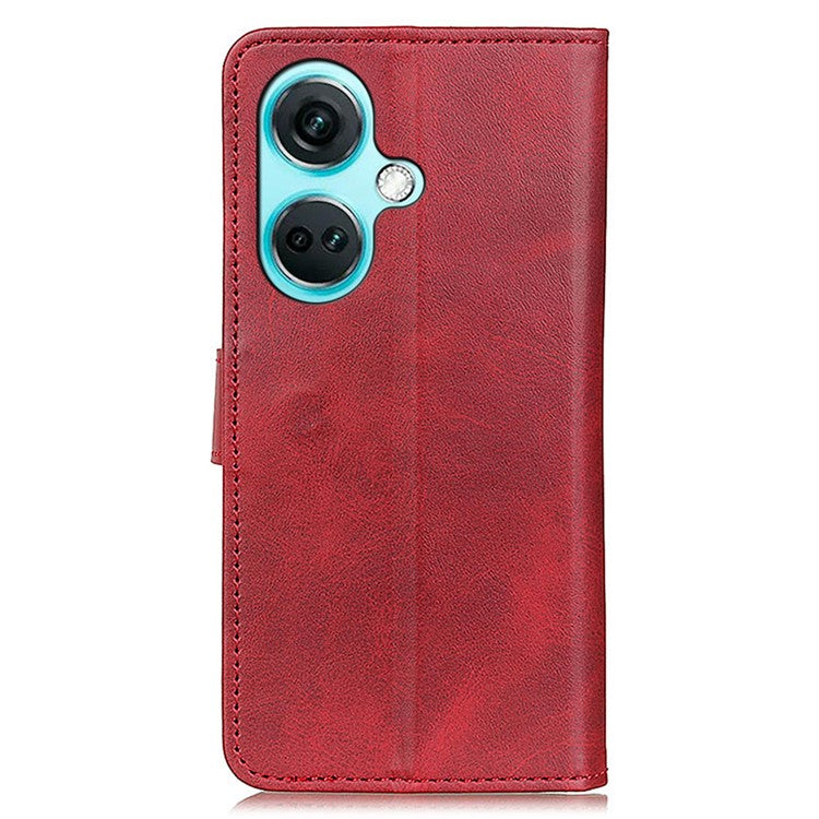 For OnePlus Nord CE3 5G Cowhide Texture PU Leather Phone Case Wallet Stand Phone Cover - Red