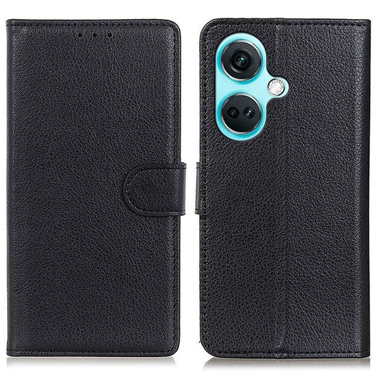 For OnePlus Nord CE3 5G Litchi Texture Phone Leather Case Stand Wallet Phone Cover - Black