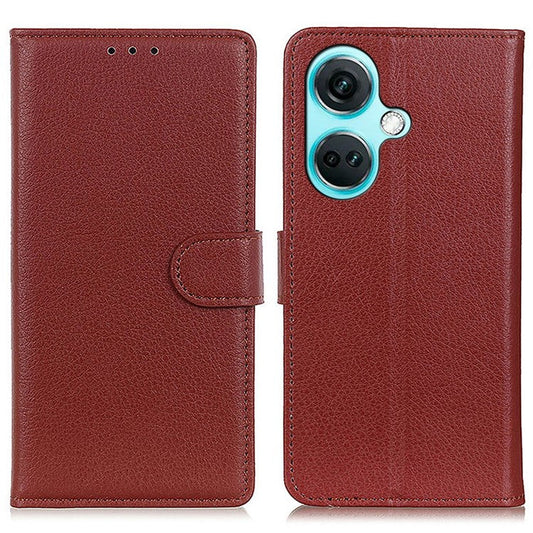 For OnePlus Nord CE3 5G Litchi Texture Phone Leather Case Stand Wallet Phone Cover - Brown