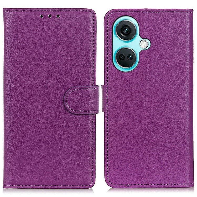 For OnePlus Nord CE3 5G Litchi Texture Phone Leather Case Stand Wallet Phone Cover - Purple