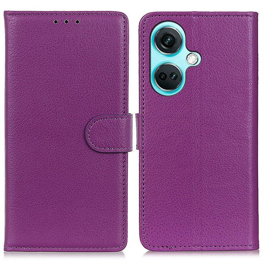 For OnePlus Nord CE3 5G Litchi Texture Phone Leather Case Stand Wallet Phone Cover - Purple