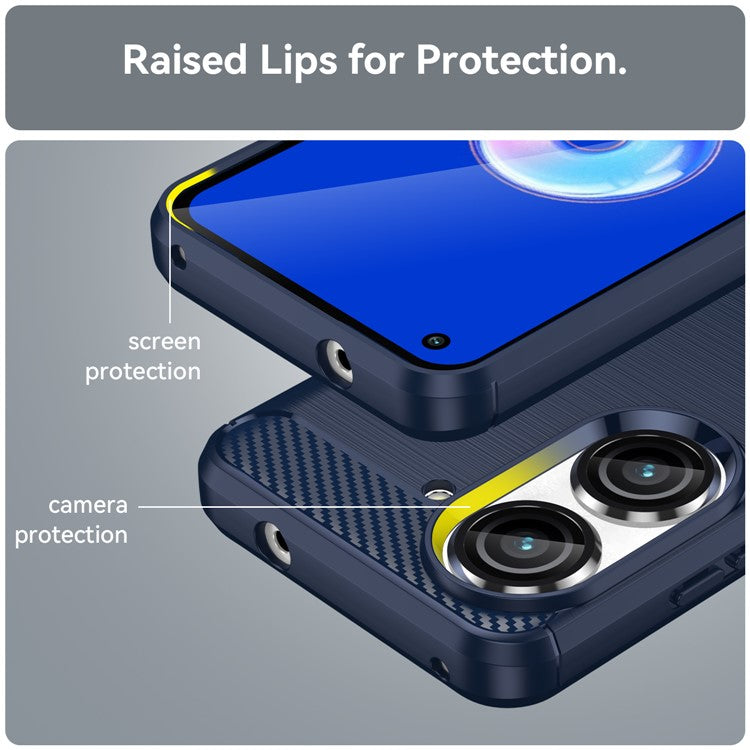 For Asus Zenfone 10 5G Carbon Fiber Texture Phone TPU Case Brushed Phone Protective Cover - Blue