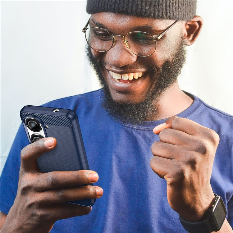 For Asus Zenfone 10 5G Carbon Fiber Texture Phone TPU Case Brushed Phone Protective Cover - Blue