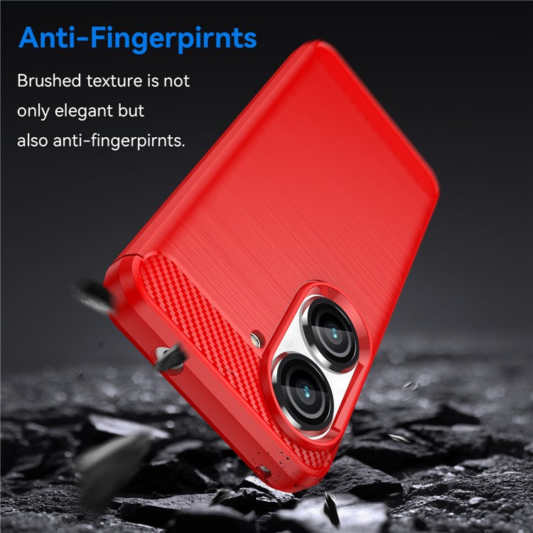 For Asus Zenfone 10 5G Carbon Fiber Texture Phone TPU Case Brushed Phone Protective Cover - Red