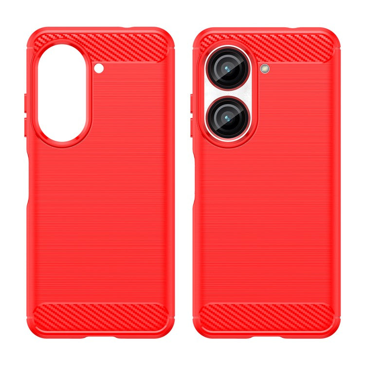 For Asus Zenfone 10 5G Carbon Fiber Texture Phone TPU Case Brushed Phone Protective Cover - Red
