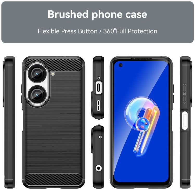 For Asus Zenfone 10 5G Carbon Fiber Texture Phone TPU Case Brushed Phone Protective Cover - Black