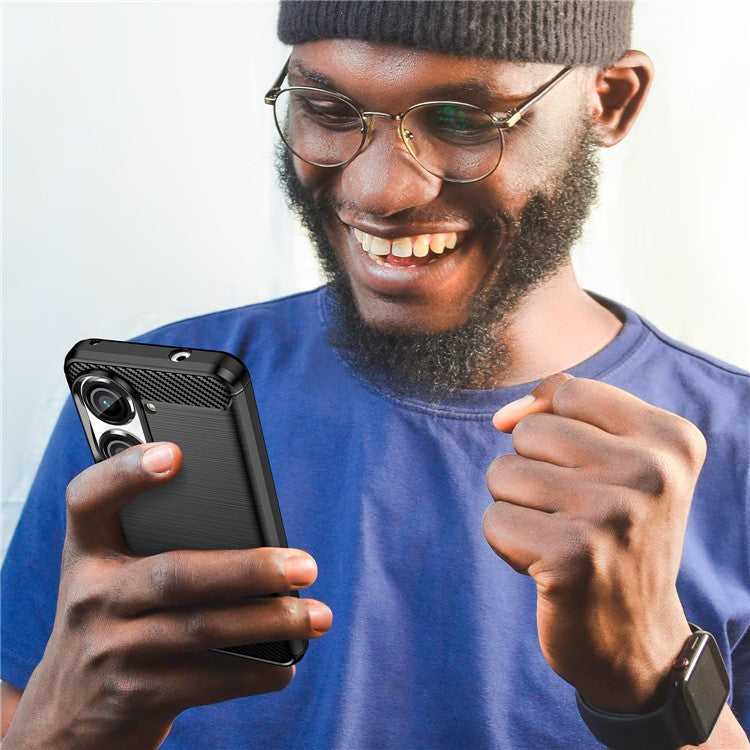 For Asus Zenfone 10 5G Carbon Fiber Texture Phone TPU Case Brushed Phone Protective Cover - Black