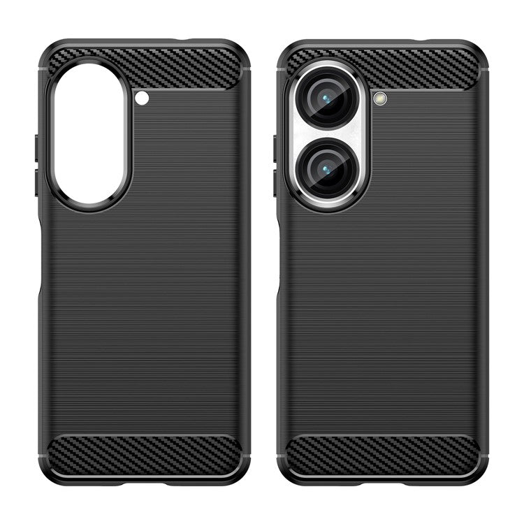 For Asus Zenfone 10 5G Carbon Fiber Texture Phone TPU Case Brushed Phone Protective Cover - Black