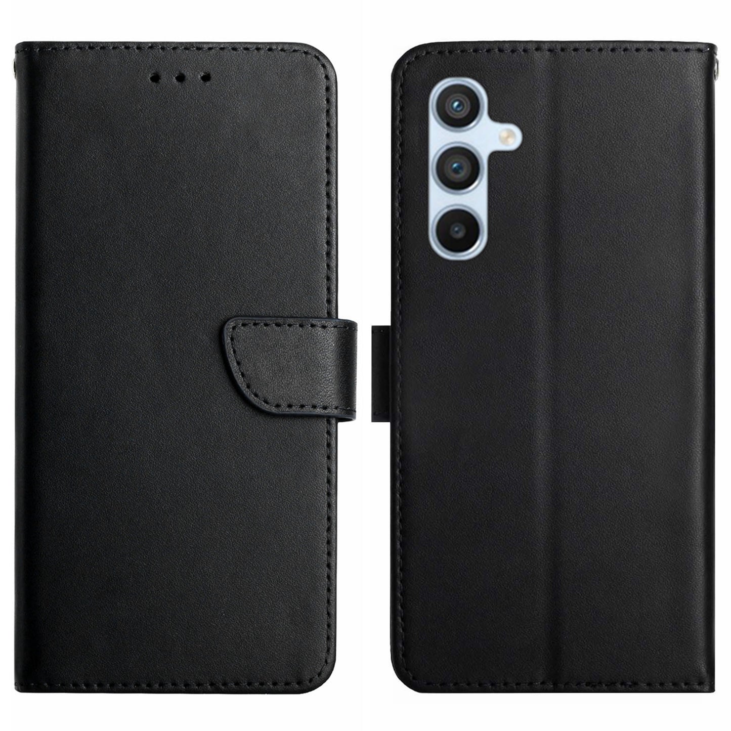 HT02 For Samsung Galaxy F34 5G / M34 5G Wallet Smartphone Case Stand Magnetic Genuine Cow Leather Cover - Black