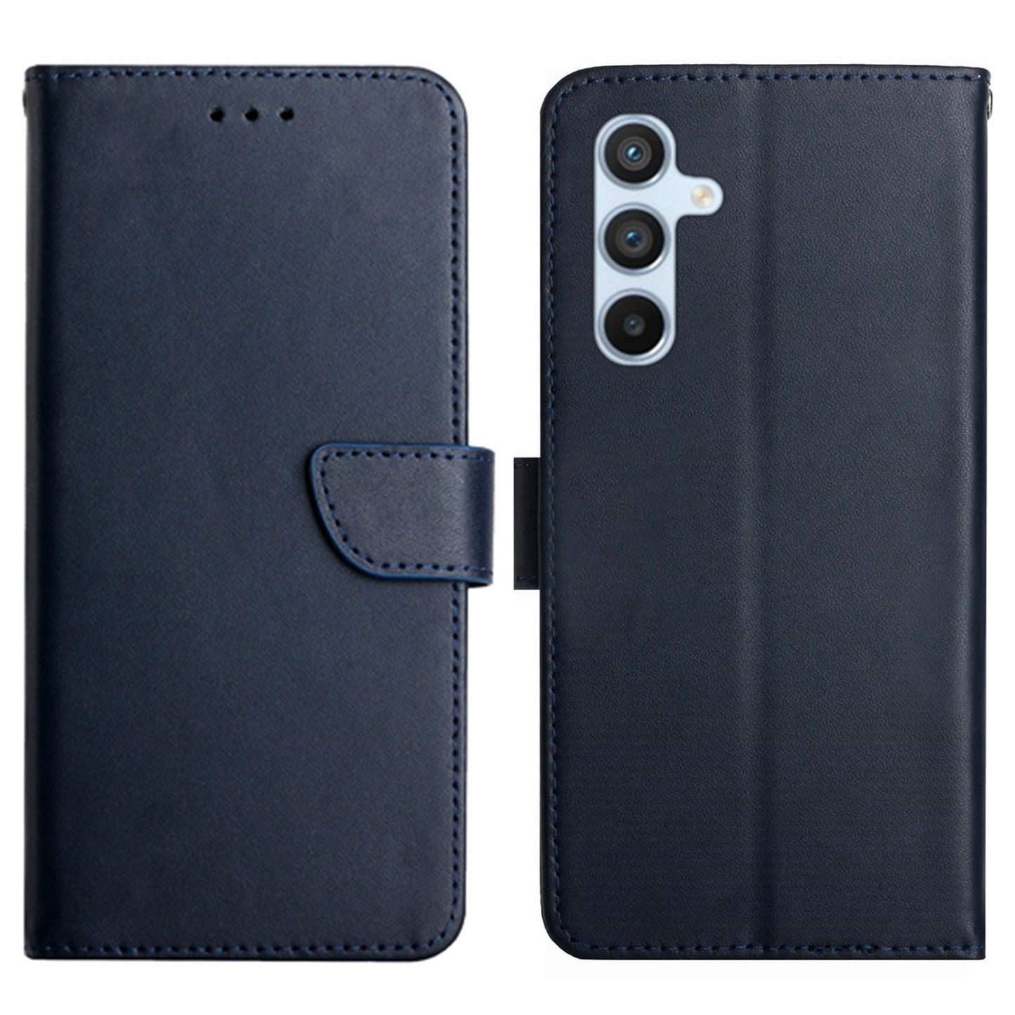HT02 For Samsung Galaxy F34 5G / M34 5G Wallet Smartphone Case Stand Magnetic Genuine Cow Leather Cover - Blue