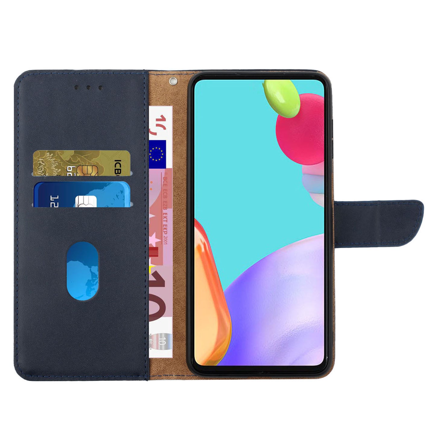 HT02 For Samsung Galaxy F34 5G / M34 5G Wallet Smartphone Case Stand Magnetic Genuine Cow Leather Cover - Blue