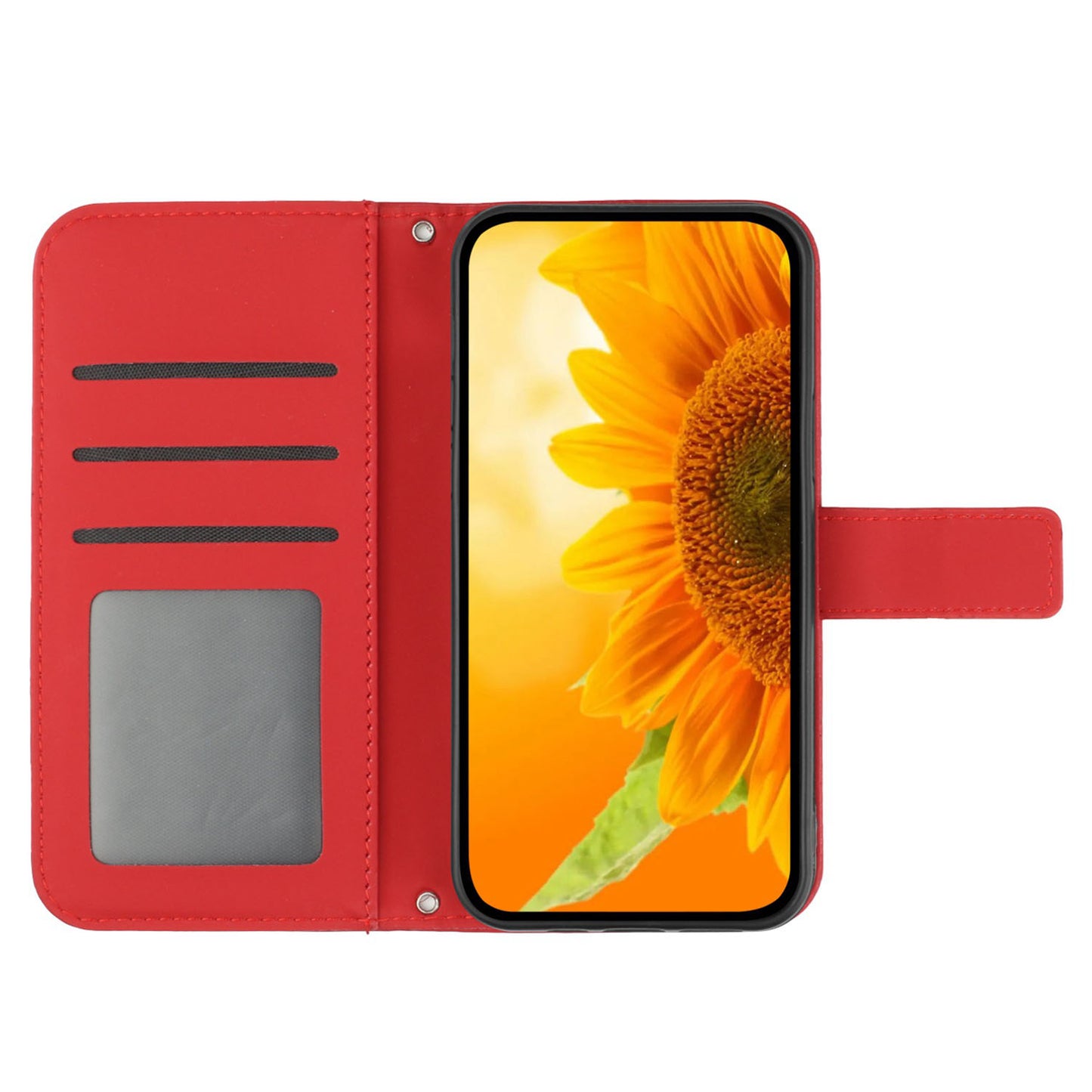 HT04 For Samsung Galaxy F34 5G / M34 5G Leather Wallet Stand Phone Case Sunflower Imprinted Cover with Shoulder Strap - Red
