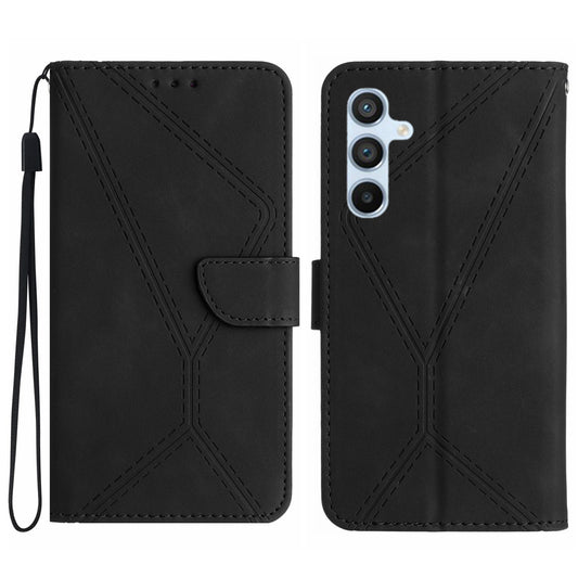 HT05 For Samsung Galaxy F34 5G / M34 5G PU Leather Phone Case Imprinted Line Wallet Stand Cover - Black