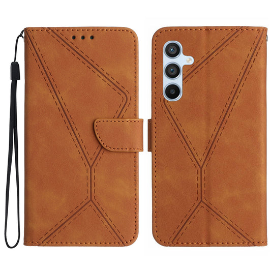 HT05 For Samsung Galaxy F34 5G / M34 5G PU Leather Phone Case Imprinted Line Wallet Stand Cover - Brown