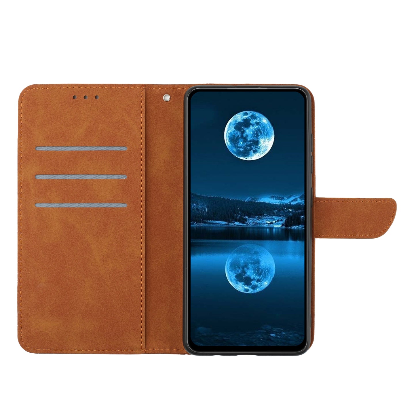 HT05 For Samsung Galaxy F34 5G / M34 5G PU Leather Phone Case Imprinted Line Wallet Stand Cover - Brown