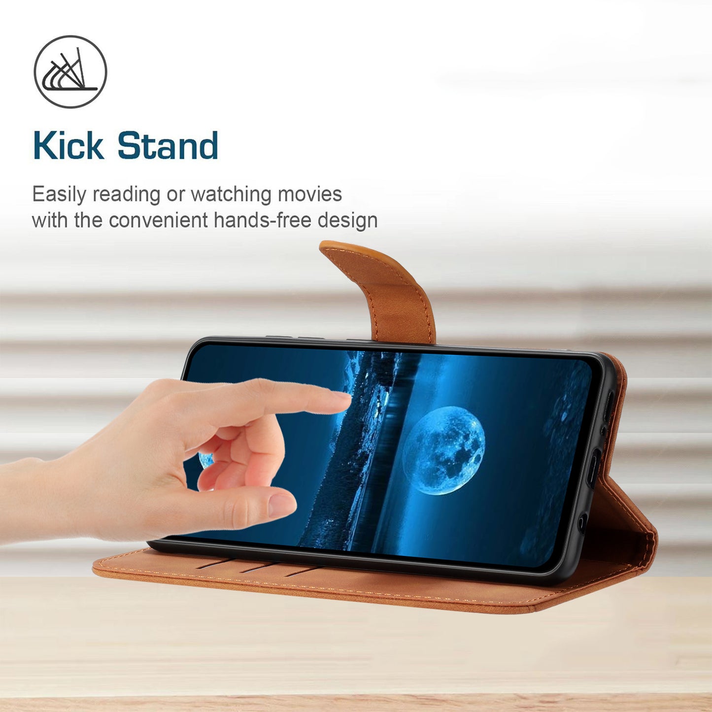 HT05 For Samsung Galaxy F34 5G / M34 5G PU Leather Phone Case Imprinted Line Wallet Stand Cover - Brown