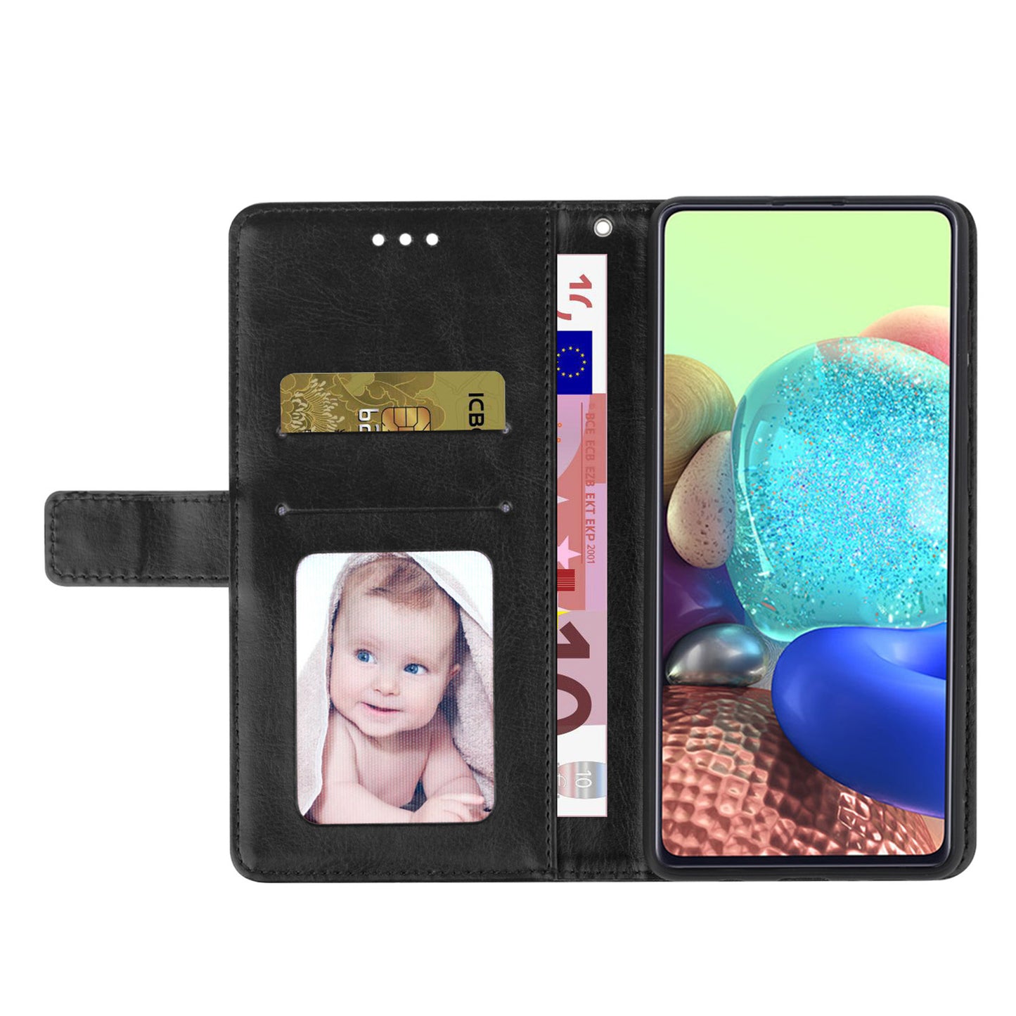 HT01 For Samsung Galaxy F34 5G / M34 5G Phone Stand Case Y-shaped Line Imprinted Leather Wallet Cover - Black