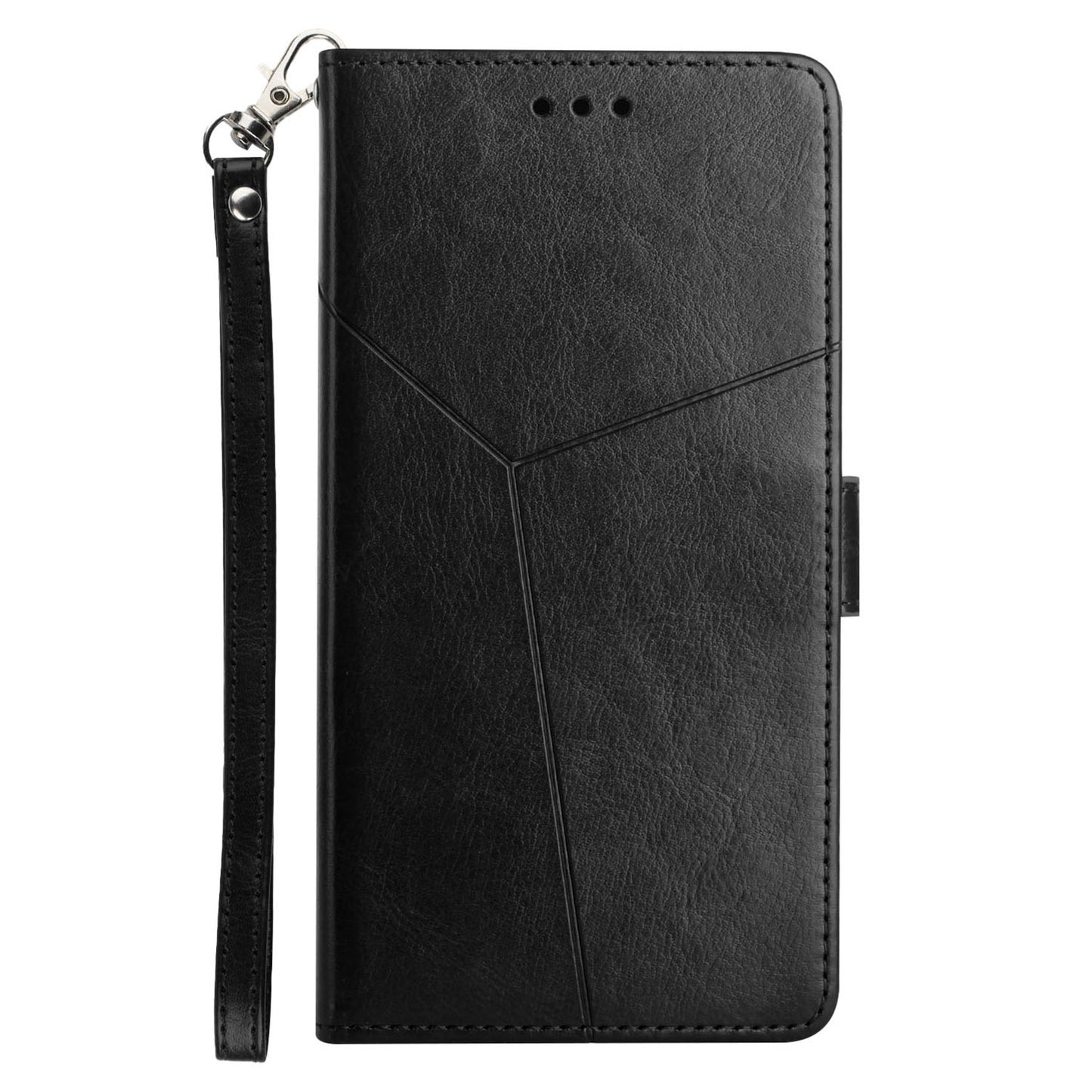 HT01 For Samsung Galaxy F34 5G / M34 5G Phone Stand Case Y-shaped Line Imprinted Leather Wallet Cover - Black
