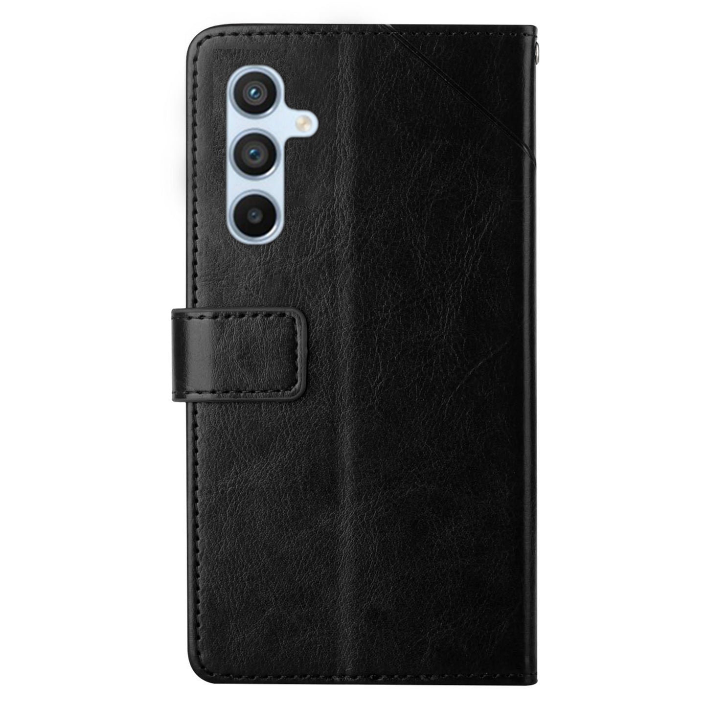 HT01 For Samsung Galaxy F34 5G / M34 5G Phone Stand Case Y-shaped Line Imprinted Leather Wallet Cover - Black
