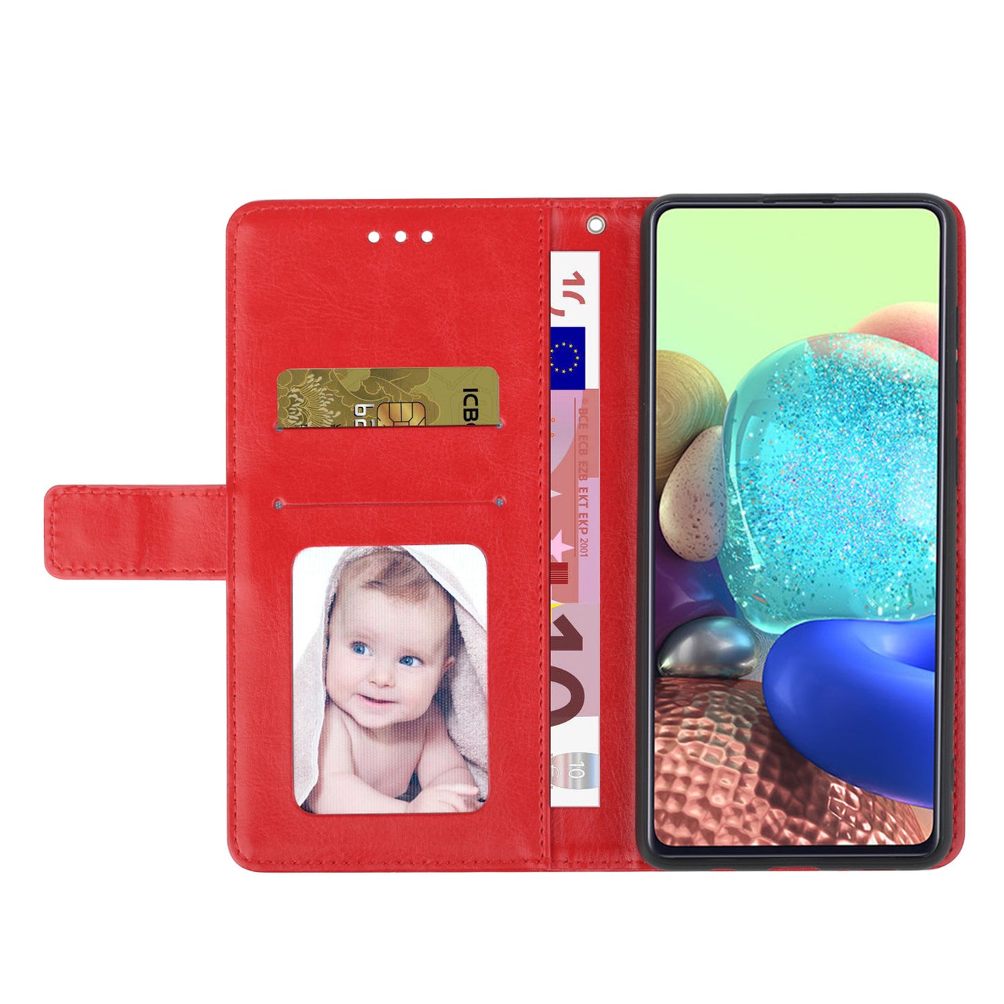 HT01 For Samsung Galaxy F34 5G / M34 5G Phone Stand Case Y-shaped Line Imprinted Leather Wallet Cover - Red