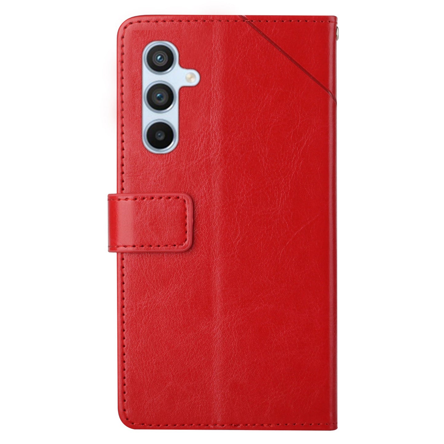 HT01 For Samsung Galaxy F34 5G / M34 5G Phone Stand Case Y-shaped Line Imprinted Leather Wallet Cover - Red