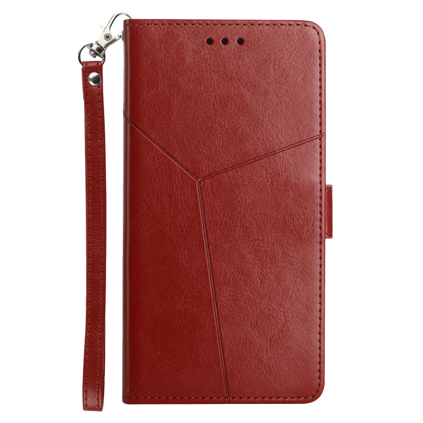HT01 For Samsung Galaxy F34 5G / M34 5G Phone Stand Case Y-shaped Line Imprinted Leather Wallet Cover - Brown