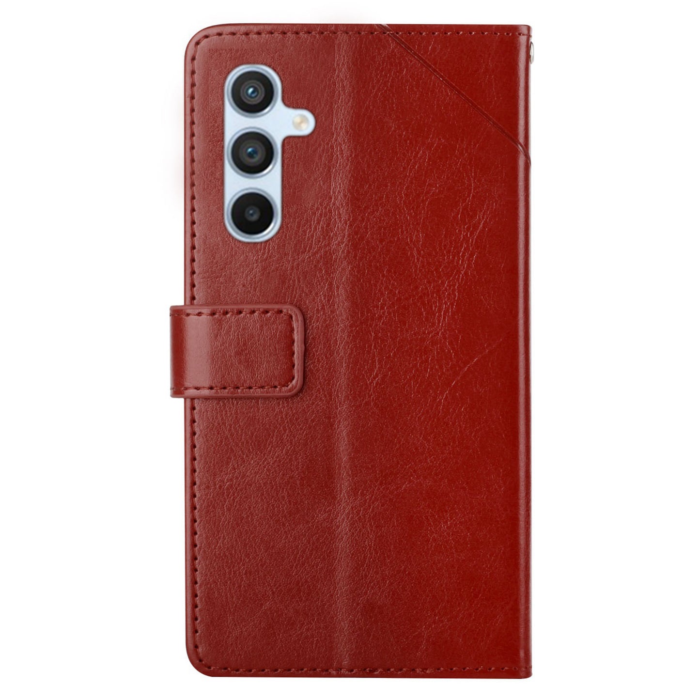 HT01 For Samsung Galaxy F34 5G / M34 5G Phone Stand Case Y-shaped Line Imprinted Leather Wallet Cover - Brown