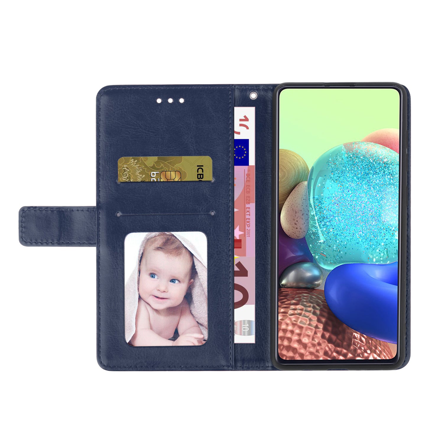 HT01 For Samsung Galaxy F34 5G / M34 5G Phone Stand Case Y-shaped Line Imprinted Leather Wallet Cover - Blue