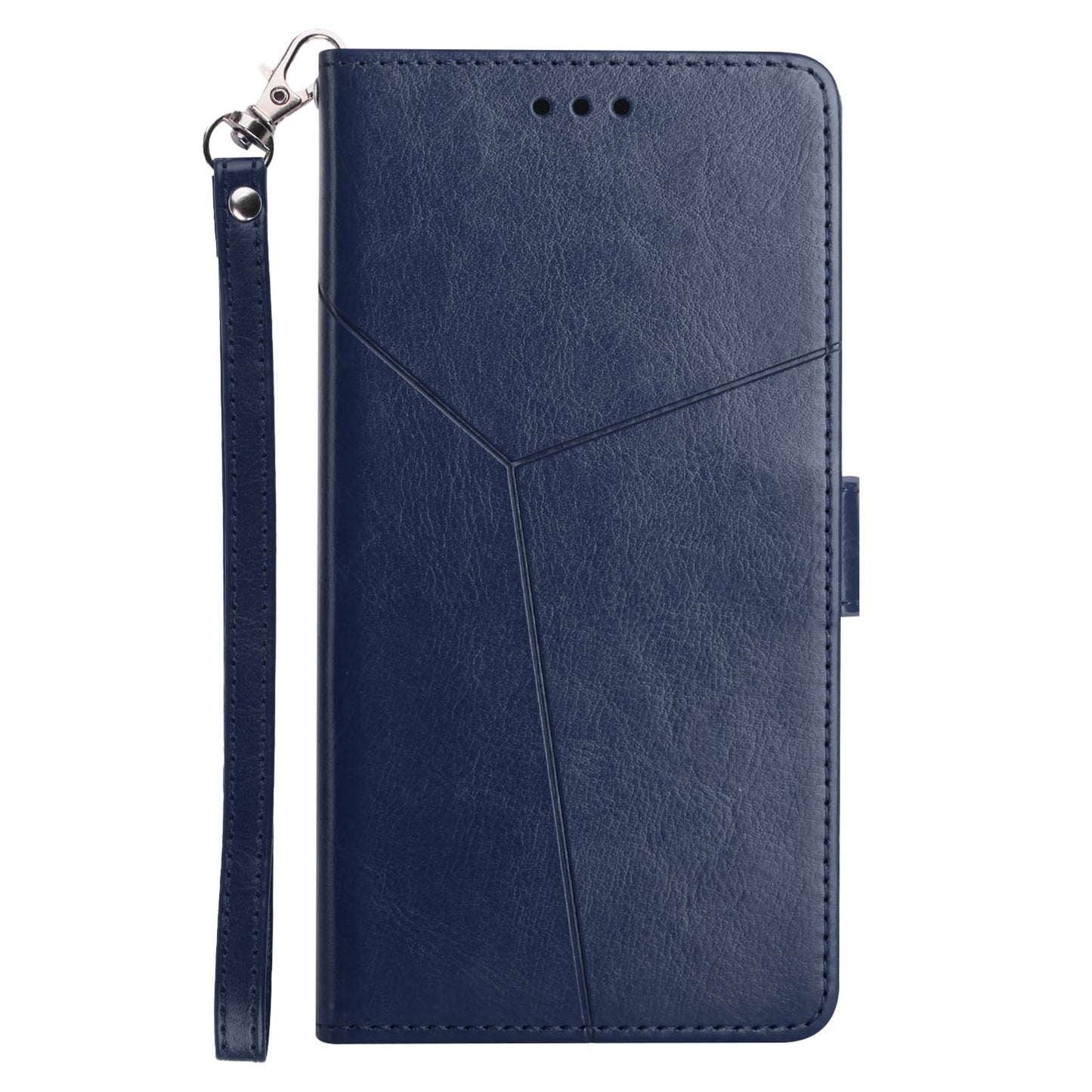 HT01 For Samsung Galaxy F34 5G / M34 5G Phone Stand Case Y-shaped Line Imprinted Leather Wallet Cover - Blue