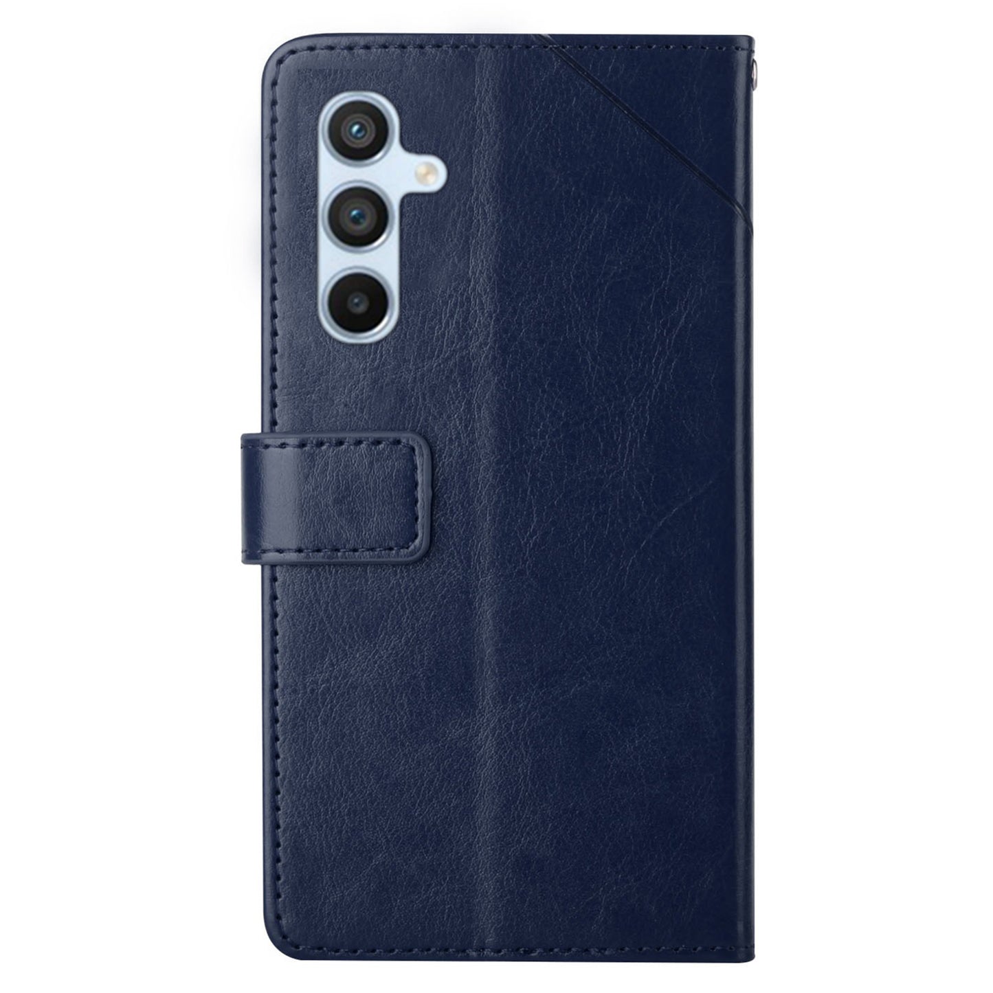 HT01 For Samsung Galaxy F34 5G / M34 5G Phone Stand Case Y-shaped Line Imprinted Leather Wallet Cover - Blue
