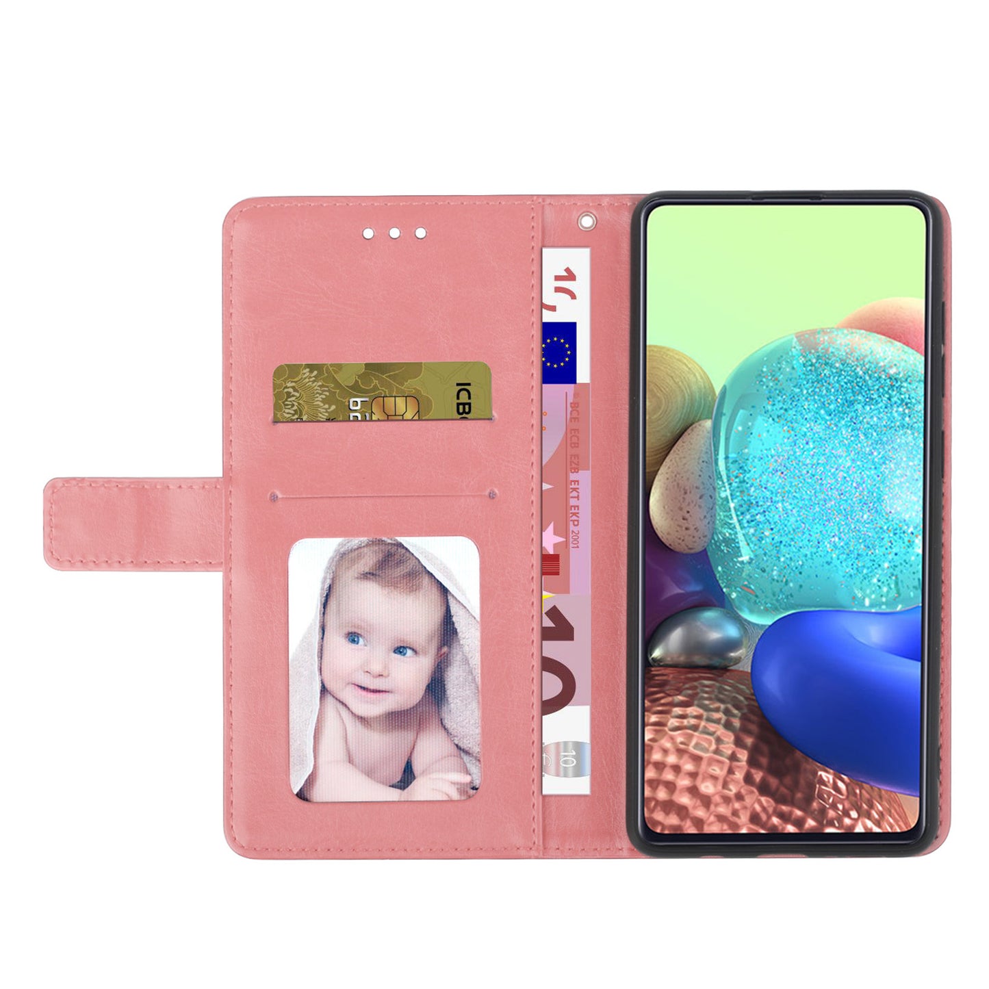 HT01 For Samsung Galaxy F34 5G / M34 5G Phone Stand Case Y-shaped Line Imprinted Leather Wallet Cover - Pink