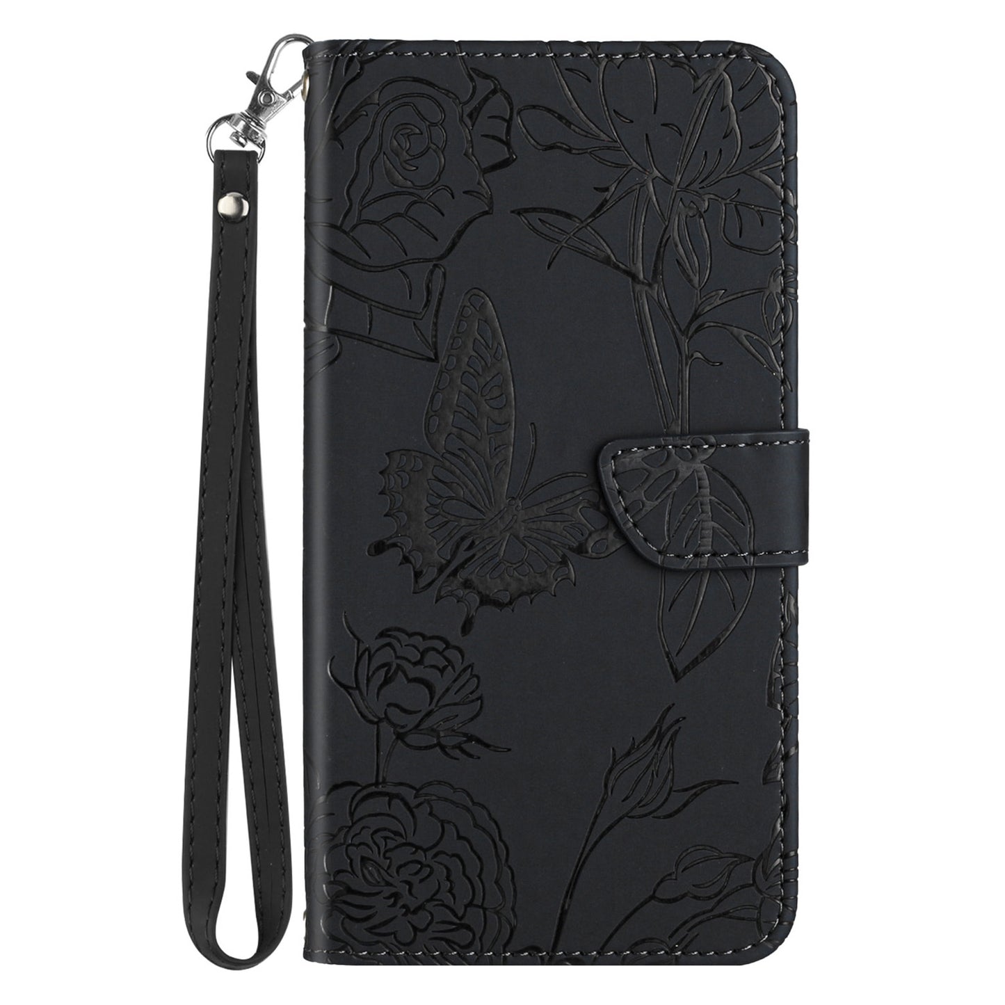 HT03 For Samsung Galaxy F34 5G / M34 5G PU Leather Imprinted Case Wallet Stand Phone Cover with Wrist Strap - Black