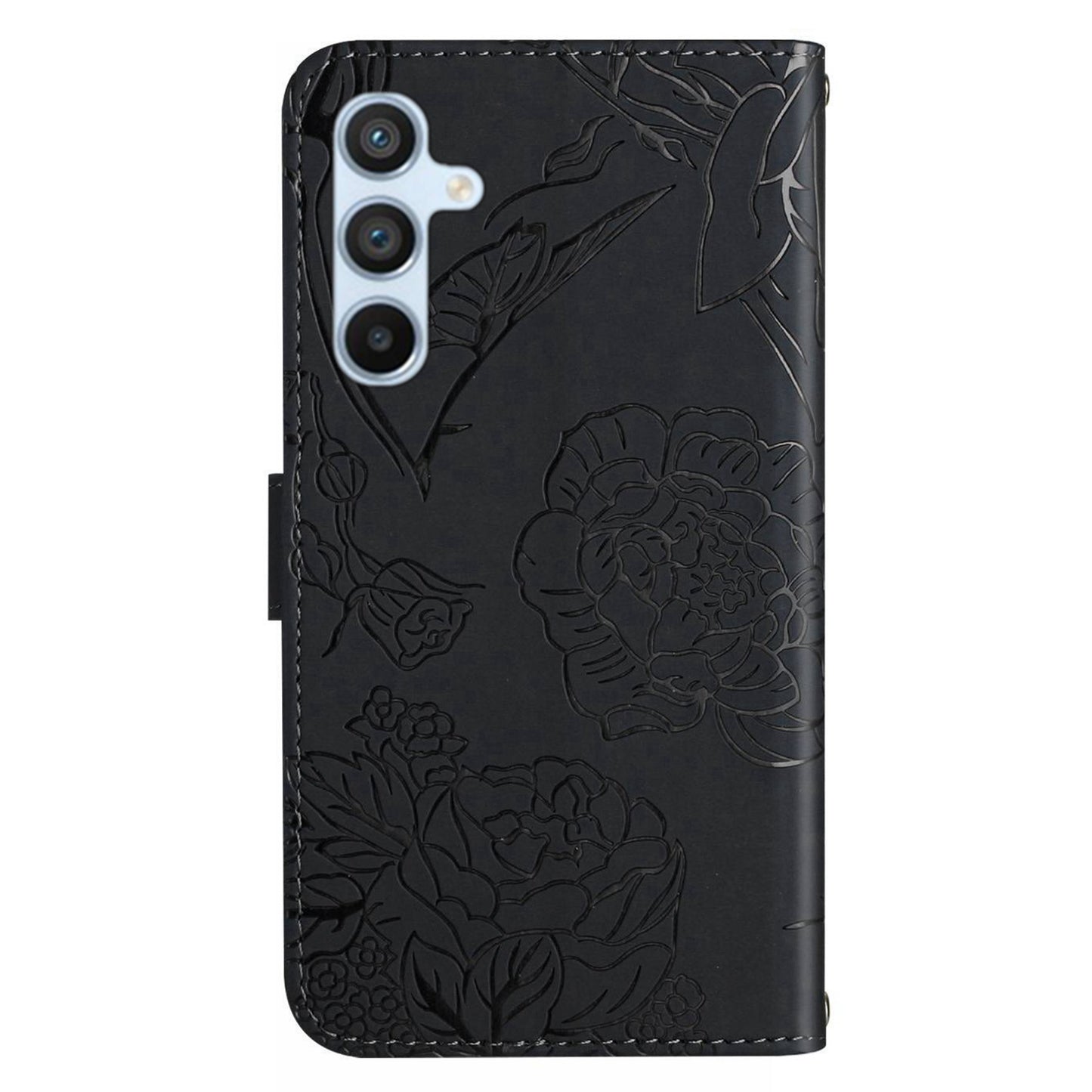 HT03 For Samsung Galaxy F34 5G / M34 5G PU Leather Imprinted Case Wallet Stand Phone Cover with Wrist Strap - Black