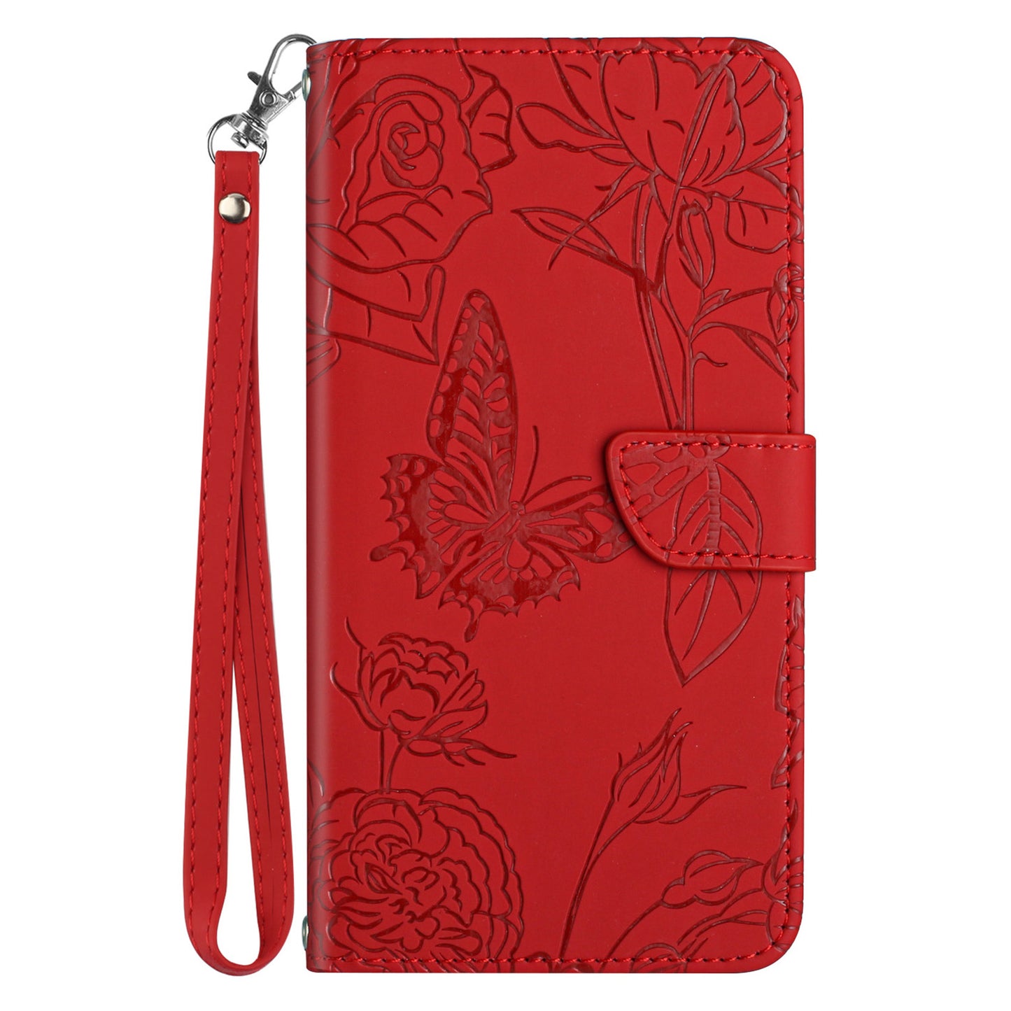 HT03 For Samsung Galaxy F34 5G / M34 5G PU Leather Imprinted Case Wallet Stand Phone Cover with Wrist Strap - Red