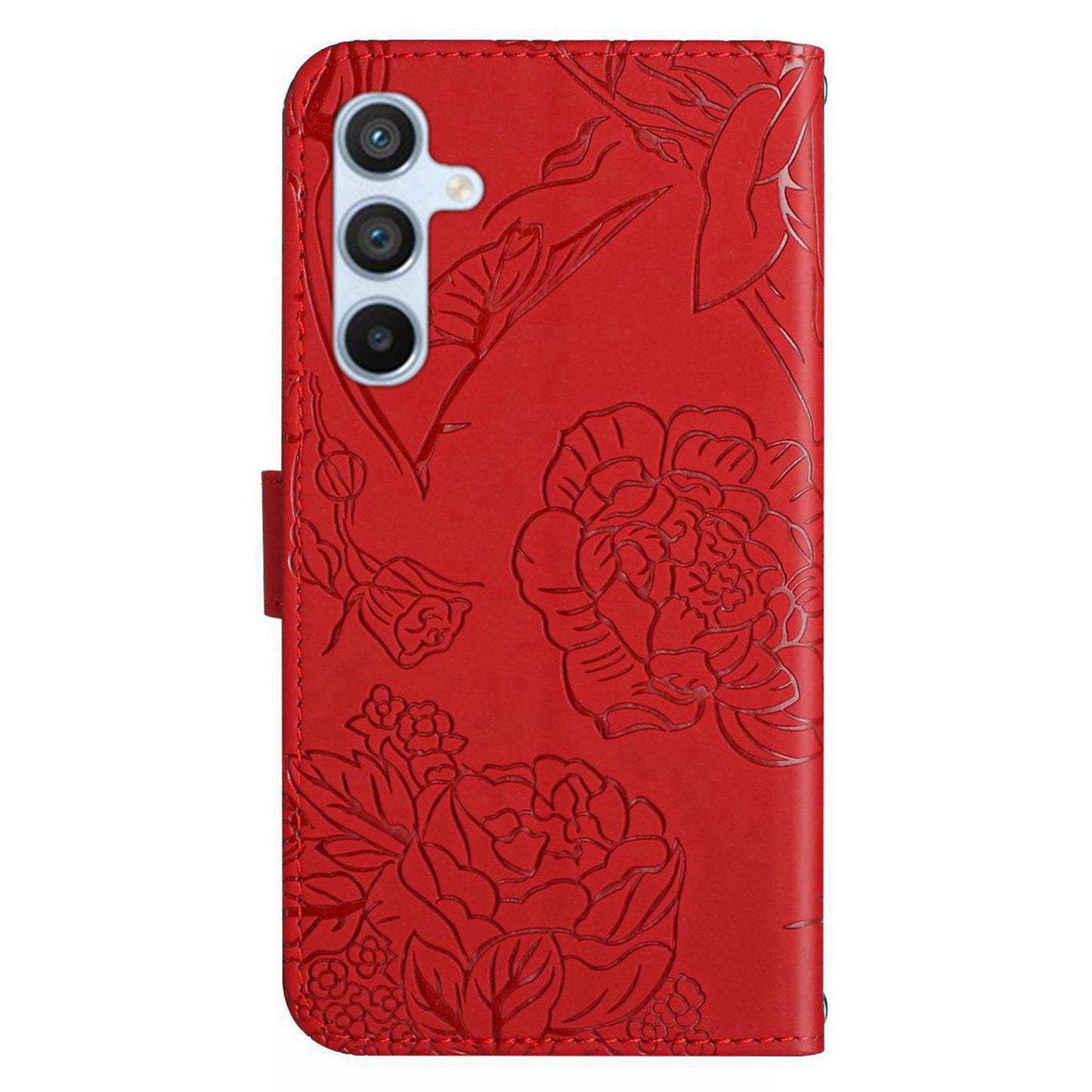 HT03 For Samsung Galaxy F34 5G / M34 5G PU Leather Imprinted Case Wallet Stand Phone Cover with Wrist Strap - Red