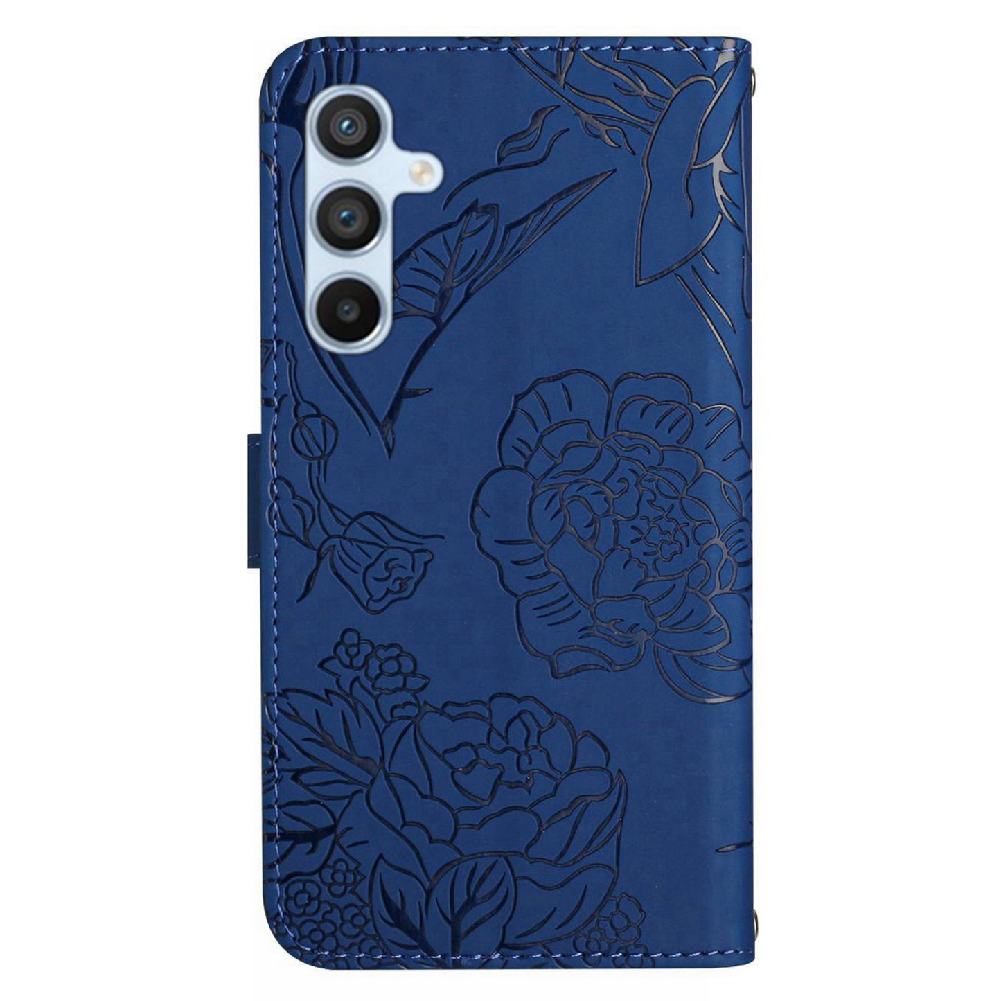 HT03 For Samsung Galaxy F34 5G / M34 5G PU Leather Imprinted Case Wallet Stand Phone Cover with Wrist Strap - Blue