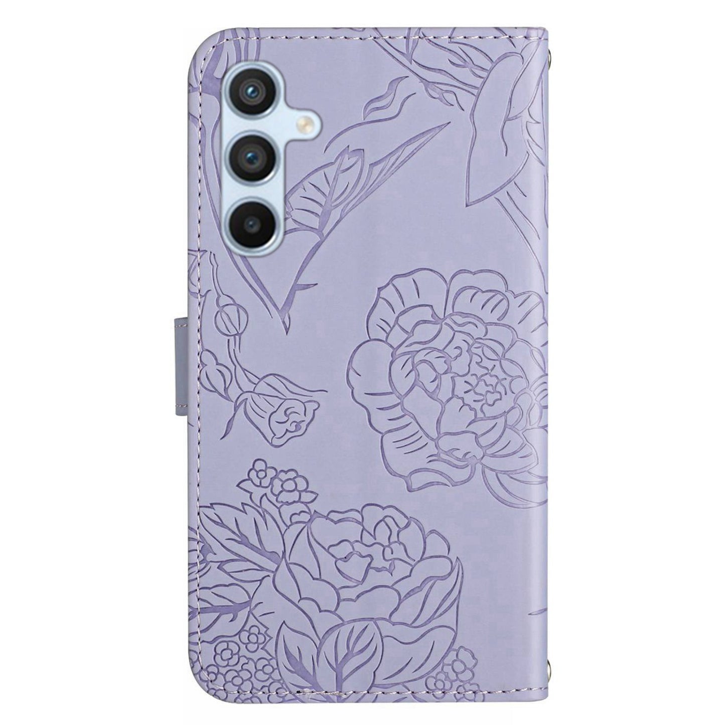 HT03 For Samsung Galaxy F34 5G / M34 5G PU Leather Imprinted Case Wallet Stand Phone Cover with Wrist Strap - Purple