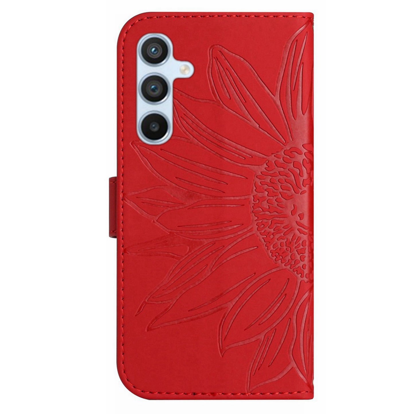 HT04 For Samsung Galaxy F34 5G / M34 5G Sunflower Imprinted Cellphone Cover Leather Wallet Stand Case with Hand Strap - Red