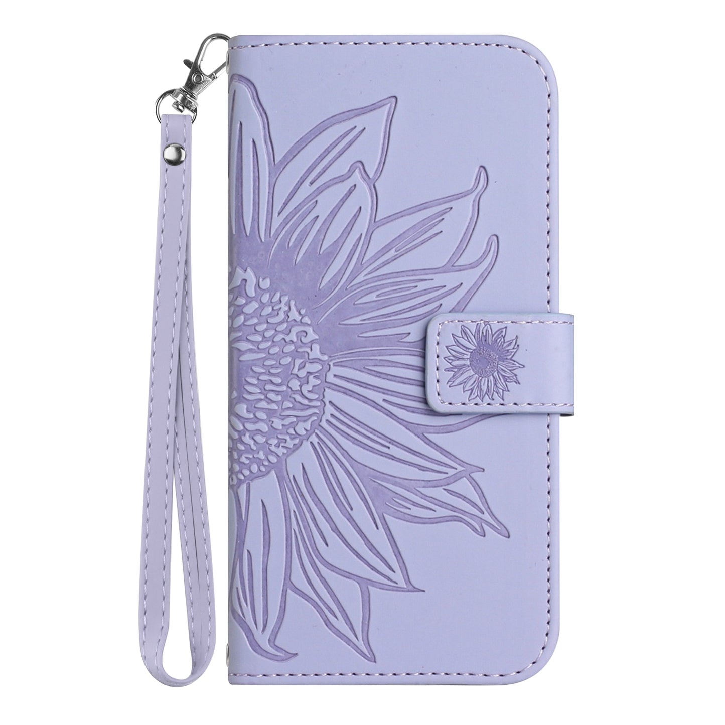 HT04 For Samsung Galaxy F34 5G / M34 5G Sunflower Imprinted Cellphone Cover Leather Wallet Stand Case with Hand Strap - Light Purple