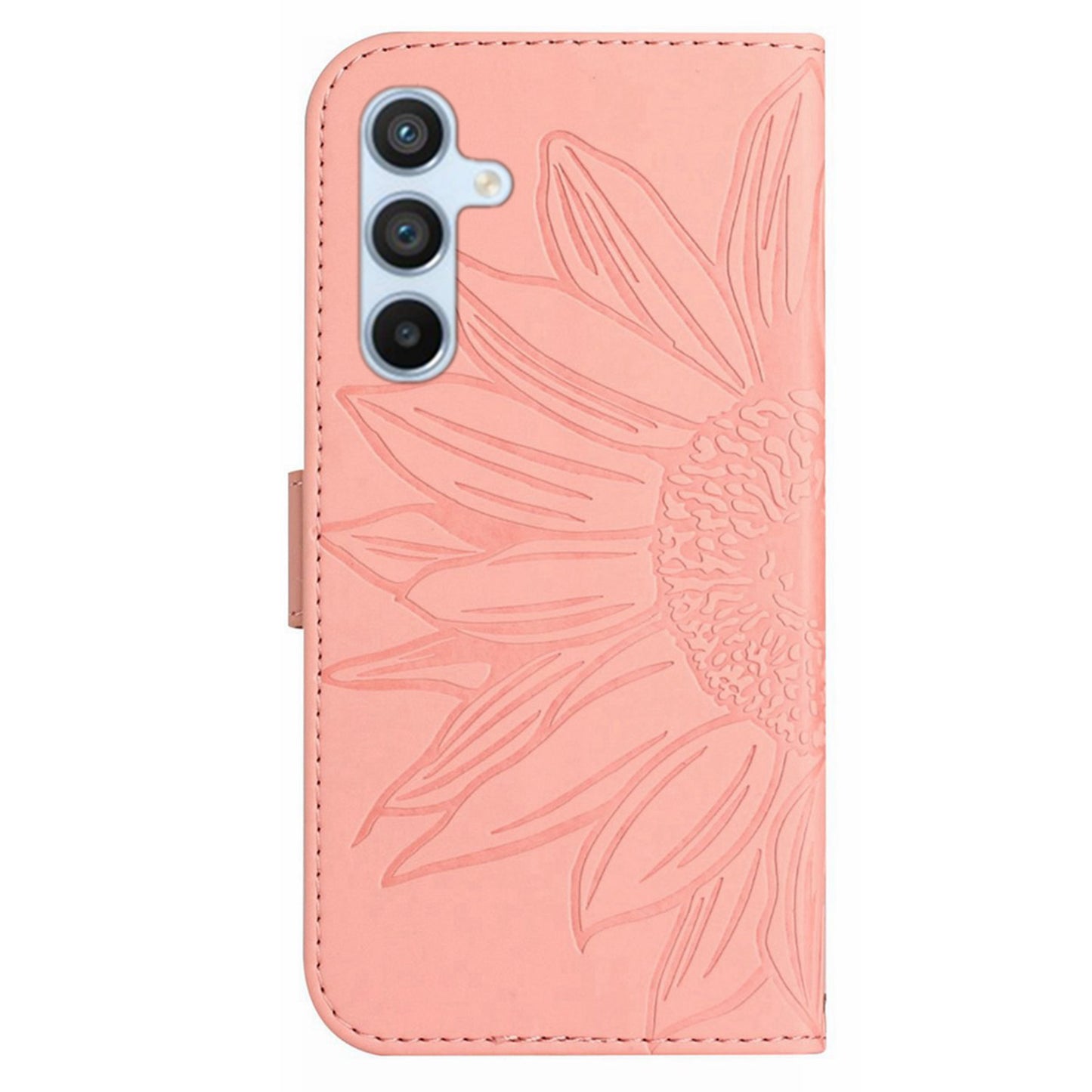 HT04 For Samsung Galaxy F34 5G / M34 5G Sunflower Imprinted Cellphone Cover Leather Wallet Stand Case with Hand Strap - Light Pink
