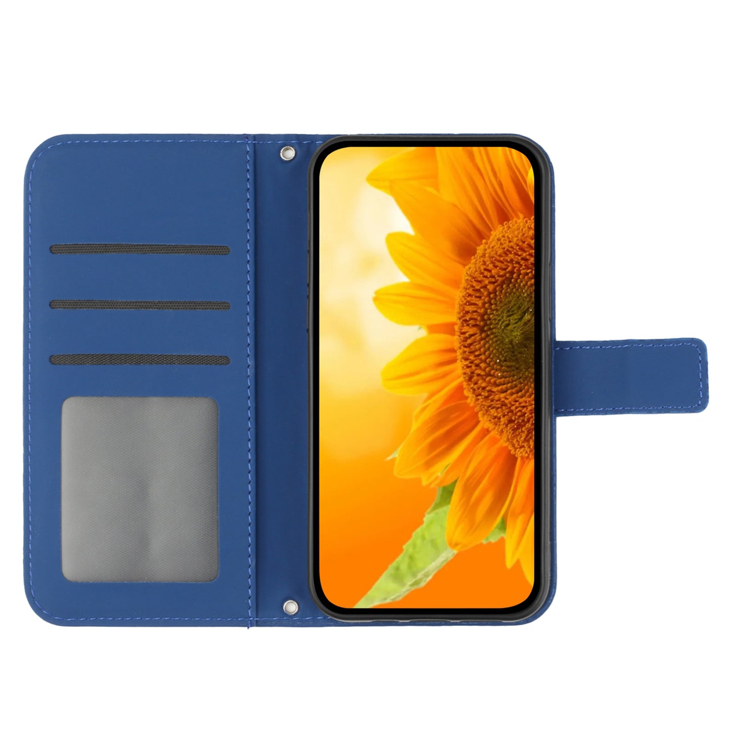 HT04 For Samsung Galaxy F34 5G / M34 5G Sunflower Imprinted Cellphone Cover Leather Wallet Stand Case with Hand Strap - Sapphire
